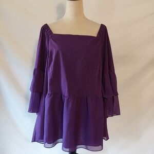 Ashley Stewart Women’s Purple Square Neck/Off Shoulder Top Bell Sleeves Size 24